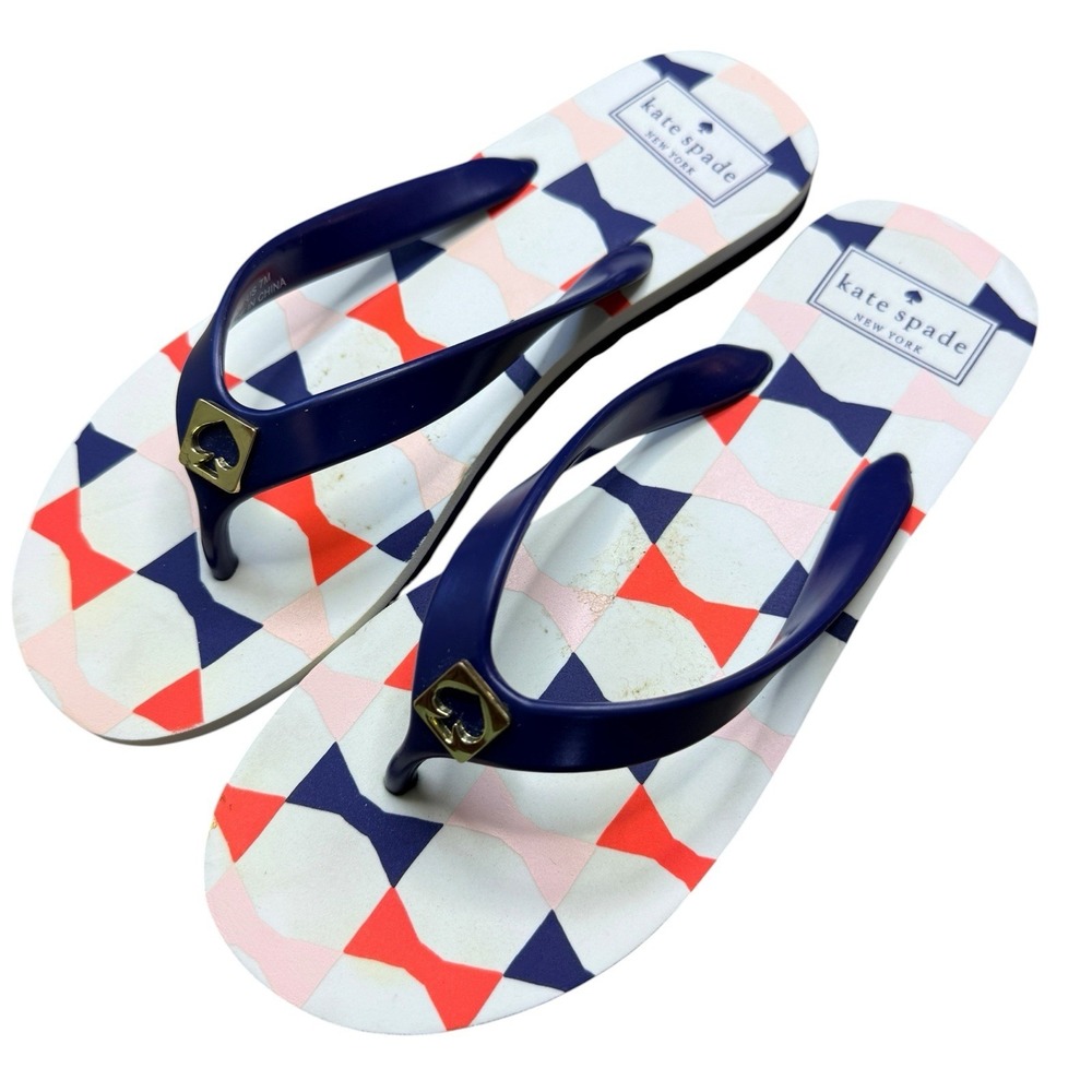 Kate Spade New York Women's Flip Flops Size 7 Blue Printed Thong Sandals
